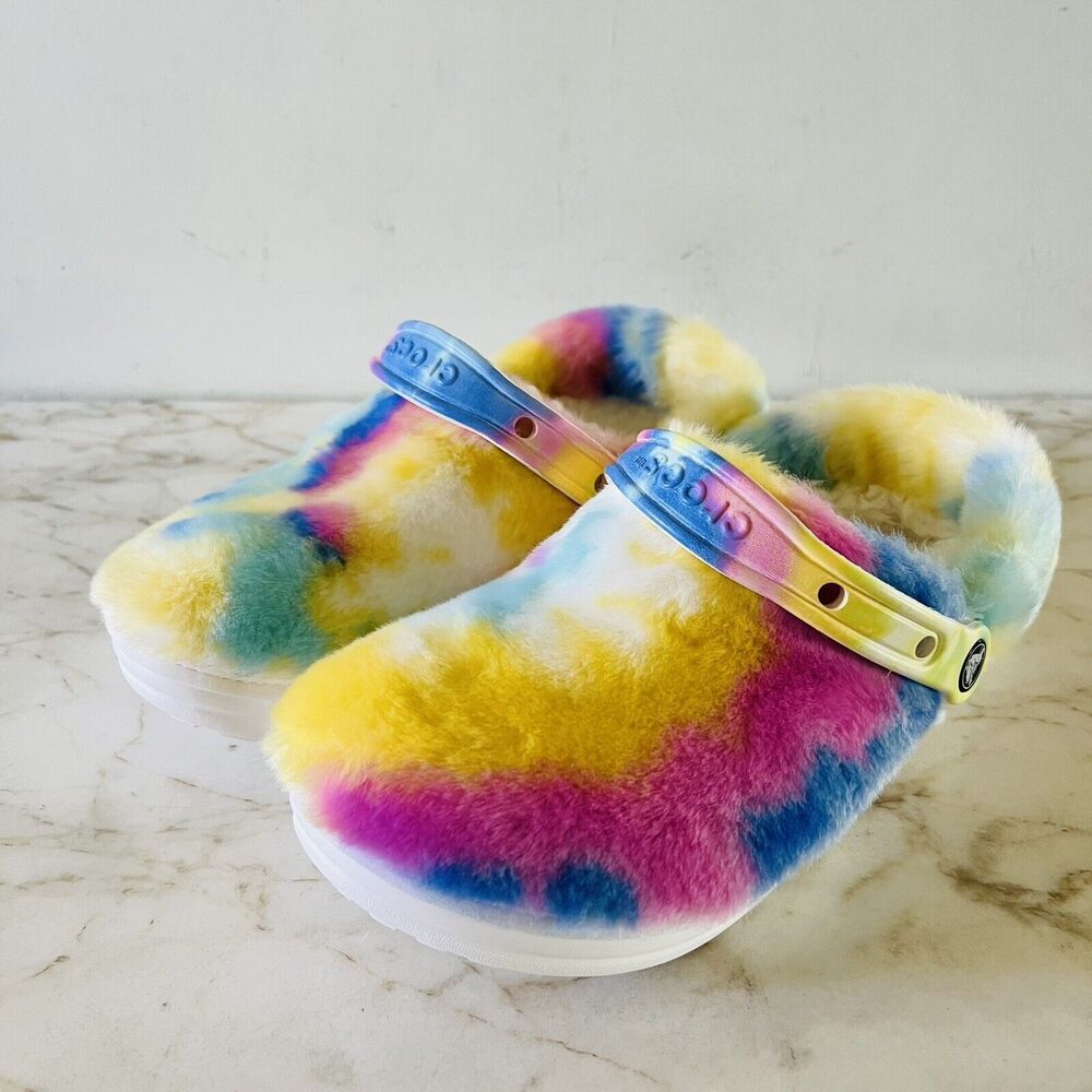 CROCS Classic Fur Sure White/Multi Tie-Dye Clog - US 7 (Men's 5) 207303-94S